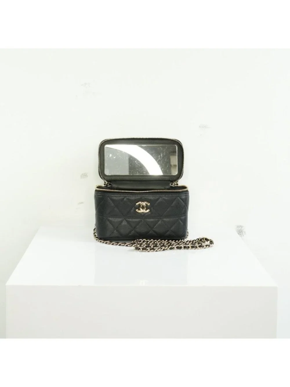 Chanel Black Slim Vanity Top Handle Bag Full Set